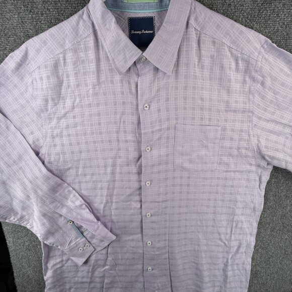 Tommy Bahama Linen Blend Purple Button Up Shirt Men Long Sleeve Large Woven - Picture 2 of 13